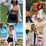 Hotouch White Button Down Shirt Women V Neck Collared Long Sleeve Casual Business Cotton Blouses Tops White L