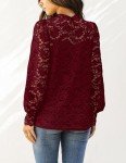 Hotouch Womens Blouses Dressy Casual Lace Top with Separable Camisole Lantern Long Sleeve Turtle Neck Shirt Dark Red L