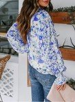 Women Shirts Boho Blouse Ladies Long Sleeve V Neck Boho Tops Plus Size Floral Printed Casual Drawstring Tops Loose Flowy Shirt Blue XX-Large