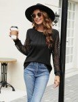 Blooming Jelly Women's Waffle Knit Tops Dressy Business Casual Blouses Elegant Black Lace Long Sleeve Work Shirts 2024 Fall Clothes (Medium,Black)