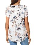 WNEEDU Women Top Summer T-Shirt 2024 Casual V Neck Petal Sleeve Blouses Loose Fit Tee Shirt Floral White M