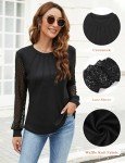 Blooming Jelly Women's Waffle Knit Tops Dressy Business Casual Blouses Elegant Black Lace Long Sleeve Work Shirts 2024 Fall Clothes (Medium,Black)