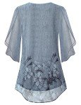 Viracy Womens Overlap Ruffle Sleeve V Neck Mesh Blouse Elastic Loose Flowy Tunic Tops Light Grey
