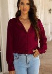 CBOO Women Elegant Satin Blouses Shirts, Soft Silk Shirts Top, Satin Button Down Shirts, Office Long Sleeve Blouse Shirt, #13 Dark Red, X-Large
