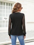 Blooming Jelly Women's Waffle Knit Tops Dressy Business Casual Blouses Elegant Black Lace Long Sleeve Work Shirts 2024 Fall Clothes (Medium,Black)
