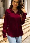 CBOO Women Elegant Satin Blouses Shirts, Soft Silk Shirts Top, Satin Button Down Shirts, Office Long Sleeve Blouse Shirt, #13 Dark Red, X-Large