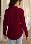 CBOO Women Elegant Satin Blouses Shirts, Soft Silk Shirts Top, Satin Button Down Shirts, Office Long Sleeve Blouse Shirt, #13 Dark Red, X-Large
