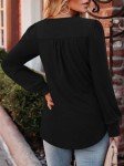 onlypuff Long Sleeve Shirts for Women Fall Tops Dressy Casual Blouses Pleated Crew Neck Tunic Tops for Leggings Black