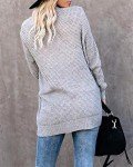 Flovey Womens Long Sleeve Open Front Cardigans Chunky Knit Draped Sweaters Outwear with Pockets Gray