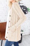 YACUN Women Cable Knit Cardigan Long Sleeve Button Down Sweaters with Pocket Knitwear Beige S