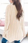 YACUN Women Cable Knit Cardigan Long Sleeve Button Down Sweaters with Pocket Knitwear Beige S