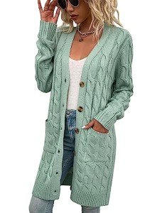 disi Womens Cardigan Long Sleeve Cable Knit Sweater Open Front Loose Outwear with Pocket