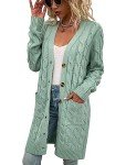 disi Womens Cardigan Long Sleeve Cable Knit Sweater Open Front Loose Outwear with Pocket