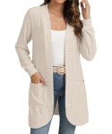 YSYOKOW Women Long Sleeve Open Front Cardigan Casual Lightweight Long Cardigans Loose Knit Outwear with Pockets(Beige, Small)