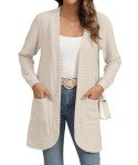 YSYOKOW Women Long Sleeve Open Front Cardigan Casual Lightweight Long Cardigans Loose Knit Outwear with Pockets(Beige, Small)