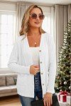 GRECERELLE Womens Lightweight Cardigan Sweater Long Sleeve Button Down Ribbed Knit Outerwear Open Front Tops with Pockets White-L