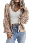 Zeagoo Women’s Chunky Knit Cardigan Sweaters 2024 Fall Open Front Long Sleeve Button Cropped Cardigan Coats Apricot