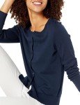Amazon Essentials Women's Lightweight Crewneck Cardigan Sweater, Navy, Medium