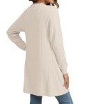 YSYOKOW Women Long Sleeve Open Front Cardigan Casual Lightweight Long Cardigans Loose Knit Outwear with Pockets(Beige, Small)