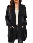 GRACE KARIN Cardigan Sweaters for Women Long Length Knit Sweater Curved Hem Open Front Cardigan Black, Medium