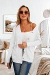 GRECERELLE Womens Lightweight Cardigan Sweater Long Sleeve Button Down Ribbed Knit Outerwear Open Front Tops with Pockets White-L