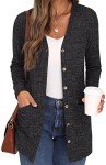 GRECERELLE Cardigan for Women Open Front Button Down Ribbed Knit Lightweight Ladies Sweater V Neck Long Sleeve Outerwears with Pockets Dark Gray-L