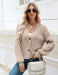 Zeagoo Women’s Chunky Knit Cardigan Sweaters 2024 Fall Open Front Long Sleeve Button Cropped Cardigan Coats Apricot