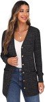 GRECERELLE Cardigan for Women Open Front Button Down Ribbed Knit Lightweight Ladies Sweater V Neck Long Sleeve Outerwears with Pockets Dark Gray-L