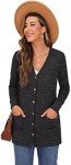 GRECERELLE Cardigan for Women Open Front Button Down Ribbed Knit Lightweight Ladies Sweater V Neck Long Sleeve Outerwears with Pockets Dark Gray-L