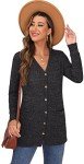 GRECERELLE Cardigan for Women Open Front Button Down Ribbed Knit Lightweight Ladies Sweater V Neck Long Sleeve Outerwears with Pockets Dark Gray-L