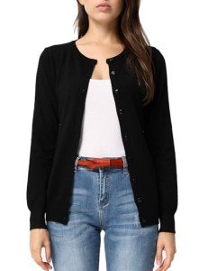 GRACE KARIN Long Sleeve Button Down Crew Neck Knit Cardigan Sweater for Women (L,Black)