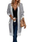 Dazosue Women Open Front Cardigans Patchwork Cable Knit Long Sleeve Buttonless Knitwear with Pockets Grey S