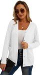 GRECERELLE Womens Lightweight Cardigan Sweater Long Sleeve Button Down Ribbed Knit Outerwear Open Front Tops with Pockets White-L