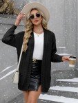 For G and PL Women's Cable Knit Open Front Long Sleeve Cardigan Sweater with Pocket Black 2XL