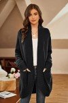 GRACE KARIN Cardigan Sweaters for Women Long Length Knit Sweater Curved Hem Open Front Cardigan Black, Medium