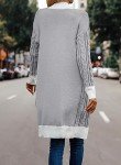 Dazosue Women Open Front Cardigans Patchwork Cable Knit Long Sleeve Buttonless Knitwear with Pockets Grey S