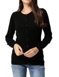 GRACE KARIN Long Sleeve Button Down Crew Neck Knit Cardigan Sweater for Women (L,Black)