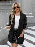 For G and PL Women's Cable Knit Open Front Long Sleeve Cardigan Sweater with Pocket Black 2XL