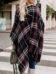 Bestshe Womens Boho Open Front Poncho Knitted Buffalo Sweater Cardigan Cape Plaid Shawl Wrap Tassel
