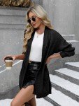 For G and PL Women's Cable Knit Open Front Long Sleeve Cardigan Sweater with Pocket Black 2XL
