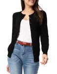 GRACE KARIN Long Sleeve Button Down Crew Neck Knit Cardigan Sweater for Women (L,Black)