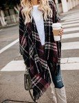 Bestshe Womens Boho Open Front Poncho Knitted Buffalo Sweater Cardigan Cape Plaid Shawl Wrap Tassel