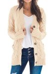 PRETTYGARDEN Women's Open Front Cardigan Sweaters Fashion Button Down Cable Knit Chunky Outwear Coats(Beige,Large)