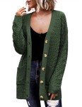 Zeagoo Women's 2024 Fashion Casual Open Front Long Sleeve Chunky Cable Knit Cardigans Sweaters Outerwear Coats with Pockets Green