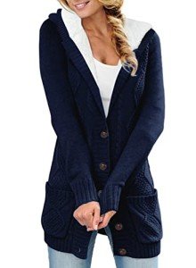 CHICZONE Women Cardigan Sweater Ladies Hooded Long Sleeve Chunky Knit Fall Winter Fashion Coat Solid Work Lightweight Cute Cardigans Jacket Dark Blue Large