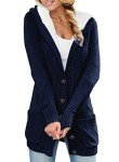 CHICZONE Women Cardigan Sweater Ladies Hooded Long Sleeve Chunky Knit Fall Winter Fashion Coat Solid Work Lightweight Cute Cardigans Jacket Dark Blue Large