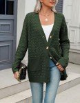 Zeagoo Women's 2024 Fashion Casual Open Front Long Sleeve Chunky Cable Knit Cardigans Sweaters Outerwear Coats with Pockets Green