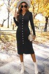 Black Long Sleeve Women's Knit Midi Dress