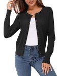 Newshows Women's Solid Button Down Long Sleeve Classic Crew Neck Knit Cardigan Sweater(Black,Medium)