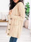 PRETTYGARDEN Women's Open Front Cardigan Sweaters Fashion Button Down Cable Knit Chunky Outwear Coats(Beige,Large)